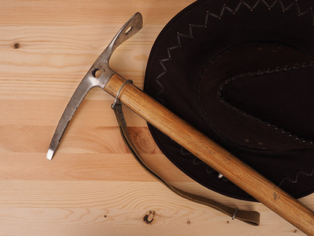 Concept. scene expedition in retro style on wood backgroundの写真素材