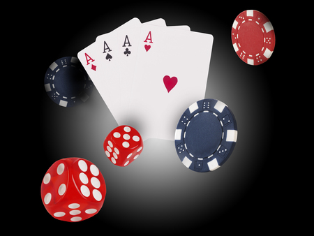 Playing cards and chips flying at the poker table.