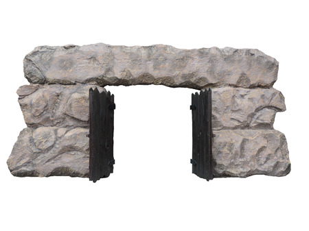 Old Neolithic gate isolated on white background.の写真素材