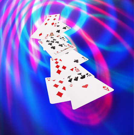 Playing cards flying at party background.Casino conceptの写真素材