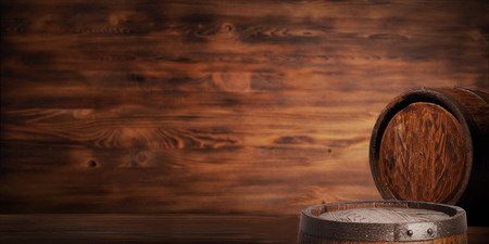 Rustic wooden barrel on a night background.