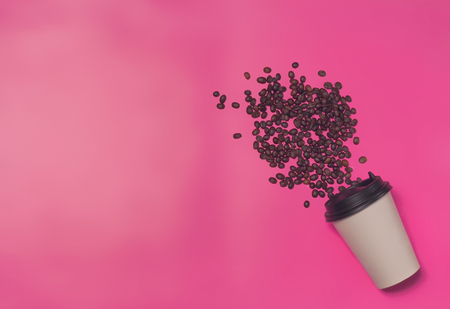 Paper coffee container on color background. Template of drink cup for your design. Can put text, image, and logo.の写真素材