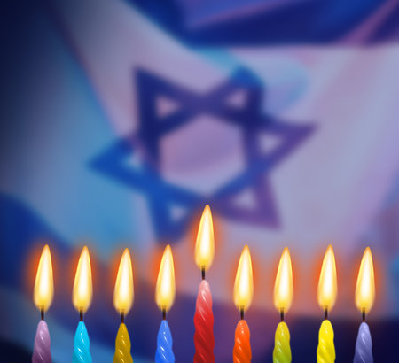 Jewish holiday Hanukkah. National Israel holiday. 3d illustration.の写真素材