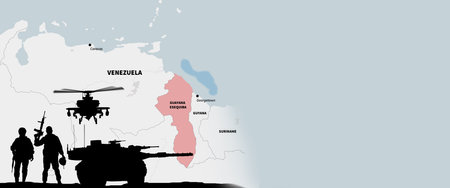 Venezuela and Guyana conflict. Disputed territory. Template for news. 3d illustration.の写真素材