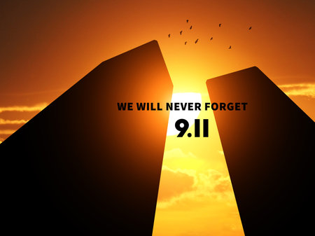 Patriot Day. Background with Twin Towers Silhouette. 3d Illustration.