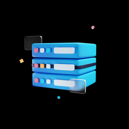 3d vector illustration of a blue server isolated on black background.の写真素材