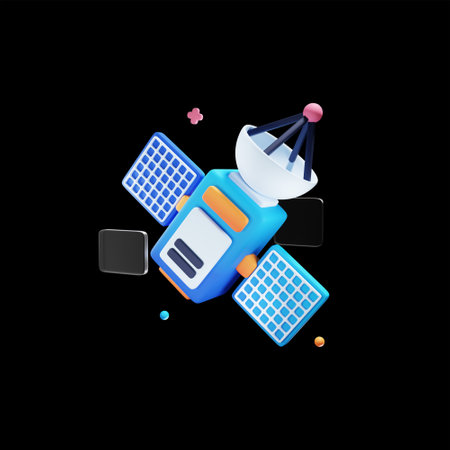 Satellite icon. 3d vector illustration isolated on black background.の写真素材