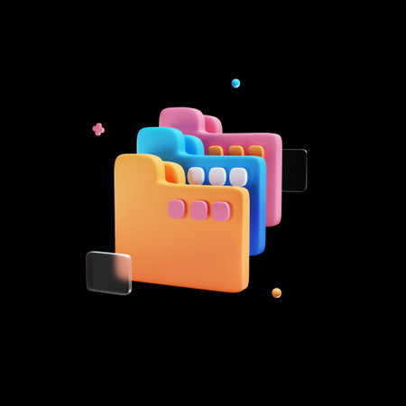 3d colorful folder icon isolated on black background. Vector illustration.の写真素材