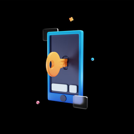 Smartphone with key in the screen. 3d vector illustration.の写真素材