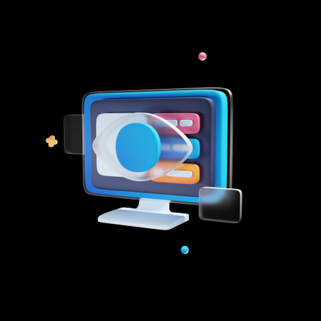 Computer monitor with social media icon on black background. Vector illustration.の写真素材