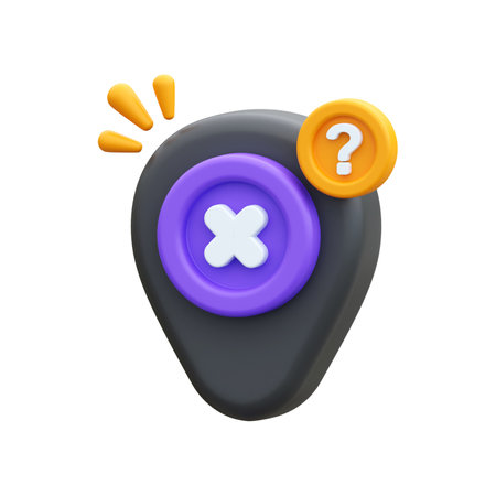 3d illustration of map pointer with question mark and cross mark iconの写真素材