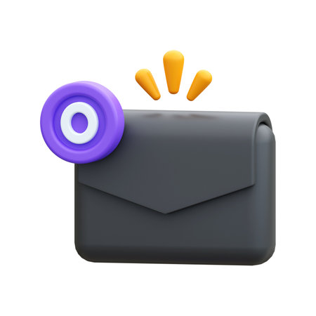 A 3d render of a black envelope with a blue eye insideの写真素材