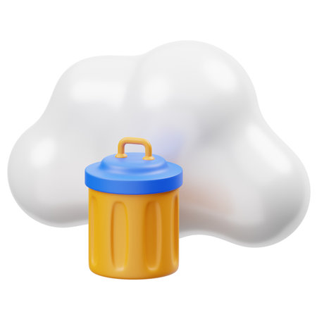 Illustration of a trash can and a cloud on a white backgroundの写真素材