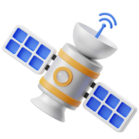 Satellite with solar panels on a white background. Vector illustration.の写真素材