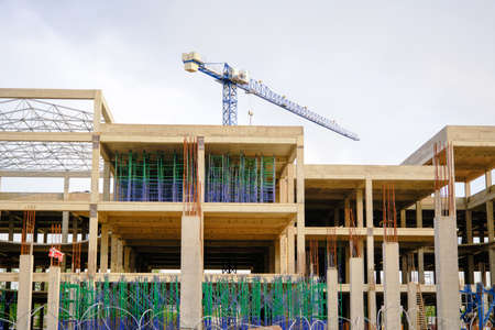 construction of concrete buildings, fittings, construction crane, modern construction of new...