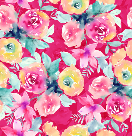 Watercolor rose flowerの写真素材