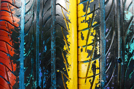 wheel painted red yellow blueの写真素材