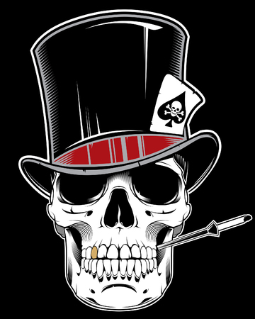 Illustration of skull wearing cylinder hatのイラスト素材