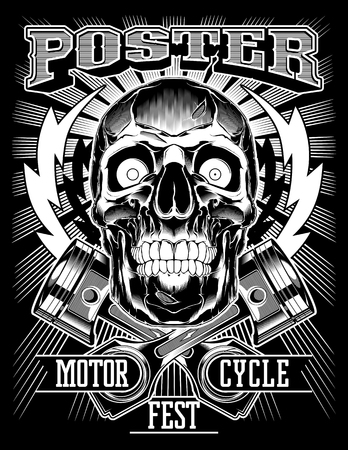 Vintage Biker Skull with lightning and Pistonsのイラスト素材