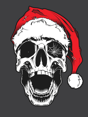 The image of the skull in christmas hat. Vector illustration.のイラスト素材