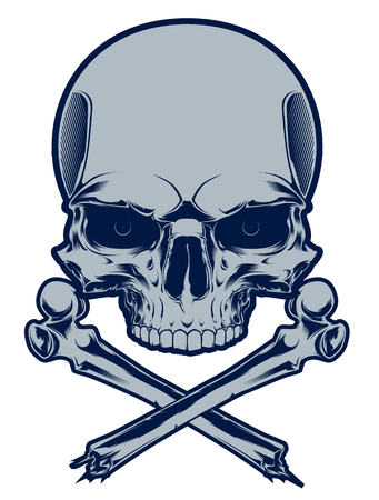 The image of the skull with cross bones. Vector illustration. Isolated on white.のイラスト素材