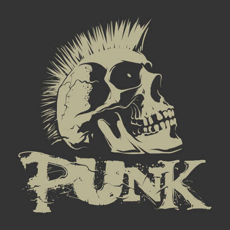 Punk skull with Mohawk vector illustrationのイラスト素材
