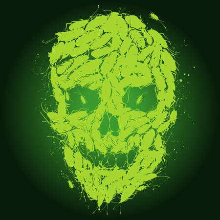 Skull shape composed of a swarm of cockroaches and maggotsのイラスト素材