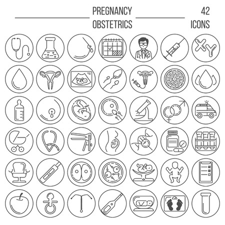 Pregnancy and obstetrician vector thin line icon set. Clean and modern line style vector art.のイラスト素材