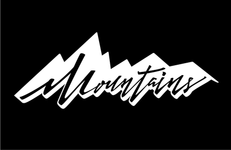 mountains logo. Vector logotype template. Hand drawn letteringのイラスト素材