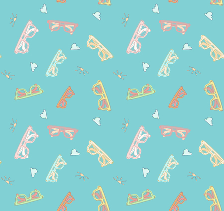 Vector seamless pattern, hand drawn doodle style sunglasses set. Good vector illustration for your...