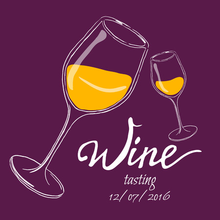 Hand drawn vector illustration  glass of wine with painting  grape valley. Each element is isolated and easy to useのイラスト素材