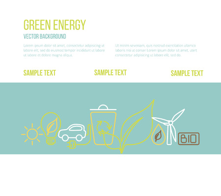 Green energy concept. Line style vector illustration. Renewable resources symbols isolated on background.のイラスト素材