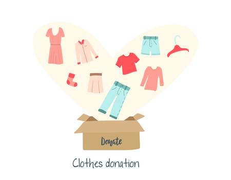 Modern flat vector cartoon illustration. Clothes donation.のイラスト素材