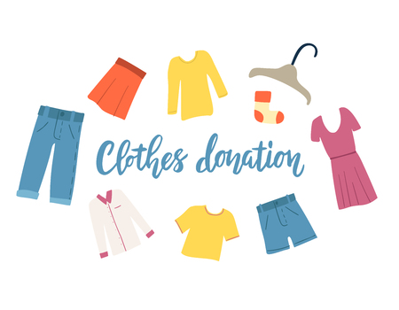 Modern flat vector cartoon illustration. Clothes donation.のイラスト素材