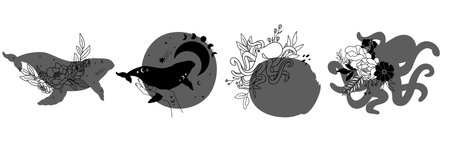 Hand drawn collection of celestial wild animalsのイラスト素材