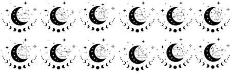 Zodiac astrology horoscope design vector illustrations set. esoteric zodiacal horoscope templatesのイラスト素材