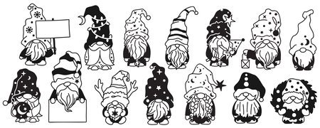 Vector set of cute hand drawn gnomesのイラスト素材