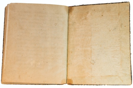 Old yellow hand-written book isolated on white background