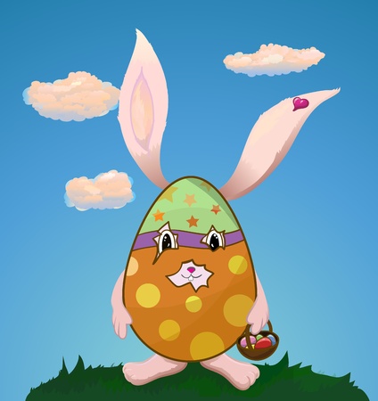 Easter pink bunny in easter multicolor eggのイラスト素材