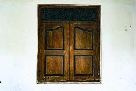 Old wooden window with white backgroundの写真素材