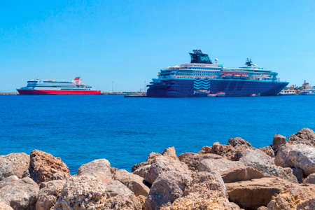 GREECE , RHODES- 12 september 2018 two big cruise ships in the port Rhodes of the island of Rhodes Greeceのeditorial素材
