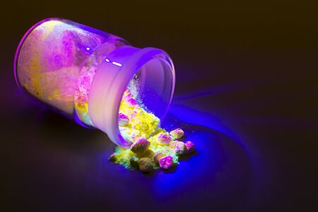 Fluorescent organic materials like a powder of red, yellow and green color for production OLED...