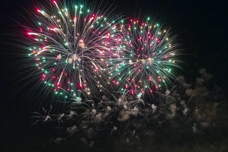 Fireworks on black background. For celebration design. Abstract firework.Colorful fireworks on the...