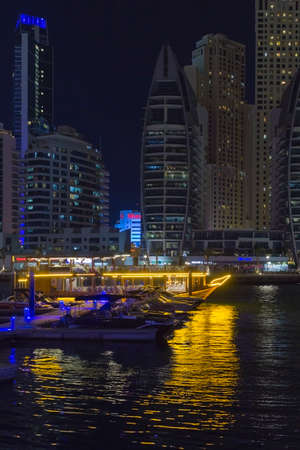 DUBAI, UAE - March 8th 2019: Modern buildings in Dubai Marina evening , on March 8th 2019, Dubai, UAE. In the city of artificial channel length of 3 kilometers along the Persian Gulfのeditorial素材