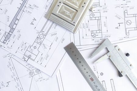 Engineering drawings, metal detail and caliper