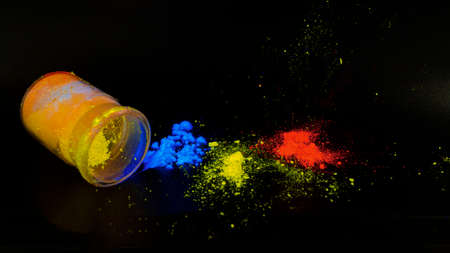 Photoluminescence chemical materials, called fluorescent. Powder glows in the dark under UV light...