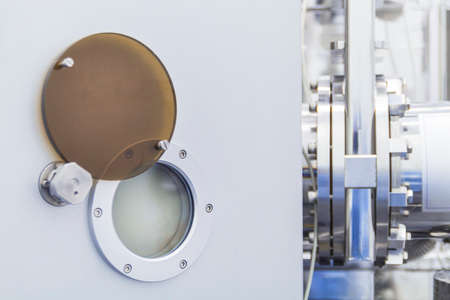 Part of chambers vacuum device industrial equipment silver color of research and development laboratory high technology.の写真素材
