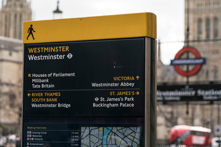 Direction signs at Westminster LONDON, ENGLAND - FEBRUARY 22, 2016のeditorial素材