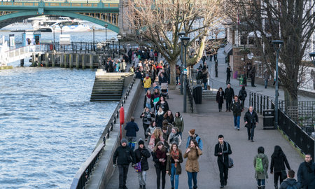 The Queens Walk at South Bank of River Thames London LONDON, ENGLAND - FEBRUARY 22, 2016のeditorial素材