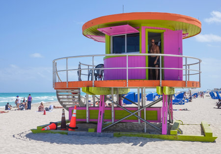 Lifeguard Tower at M;iami Beach - Rescue towerのeditorial素材